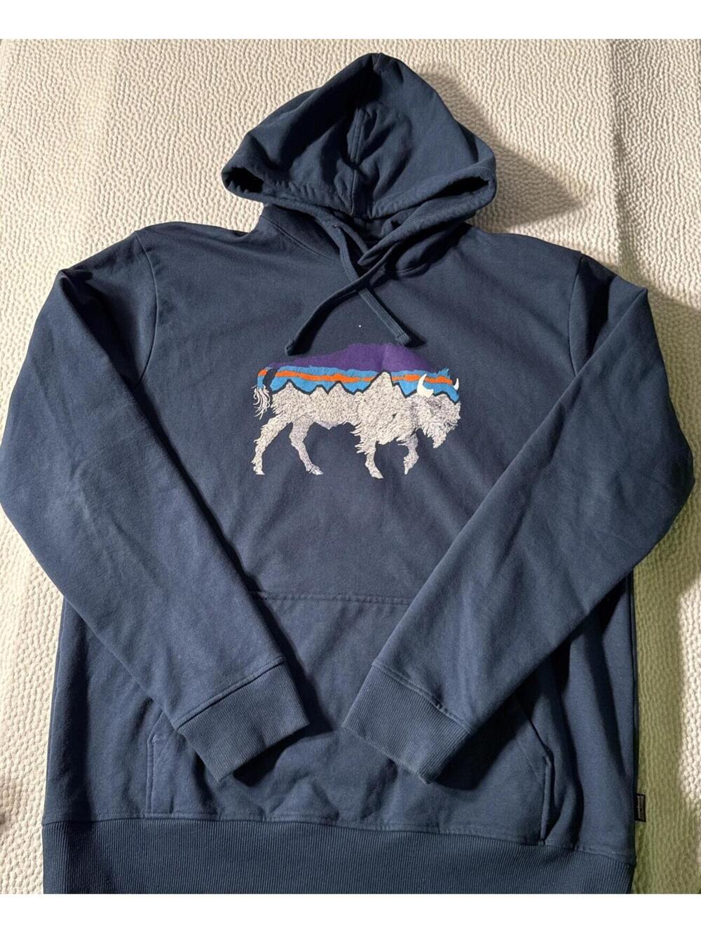 Patagonia Hoodie Sweatshirt Men's Large Uprisal Blue Buffalo Bison